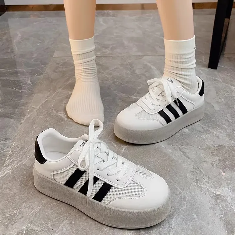 小白2025夏季薄款厚底内增高夏天穿裙子单网鞋女美式夏季小白鞋