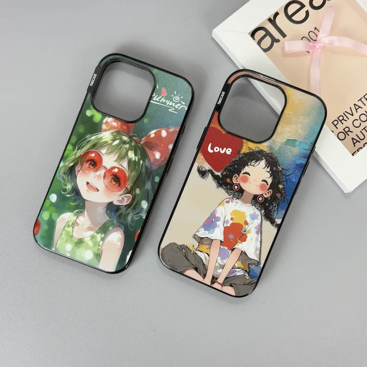 高版case涂鸦女孩手机壳适用苹果17promax亚克力iPhone16/15防摔