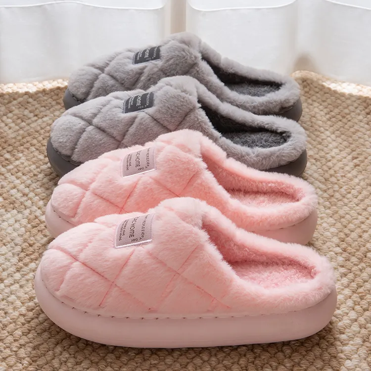 厚底防滑保暖加绒棉拖鞋情侣款冬季室内居家棉拖秋冬季毛拖加厚
