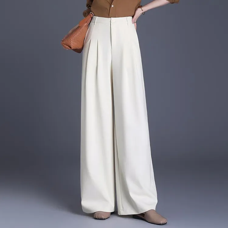 2025春季新款白色拖地西装裤阔腿裤女垂感宽松显瘦百搭休闲长裤子