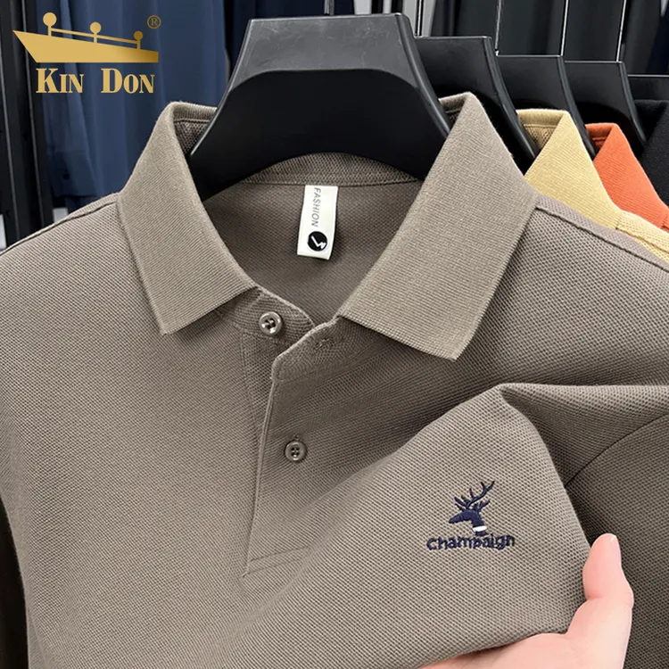 【100%纯棉】金盾经典百搭长袖Polo衫春秋季精致刺绣翻领男士T恤衫