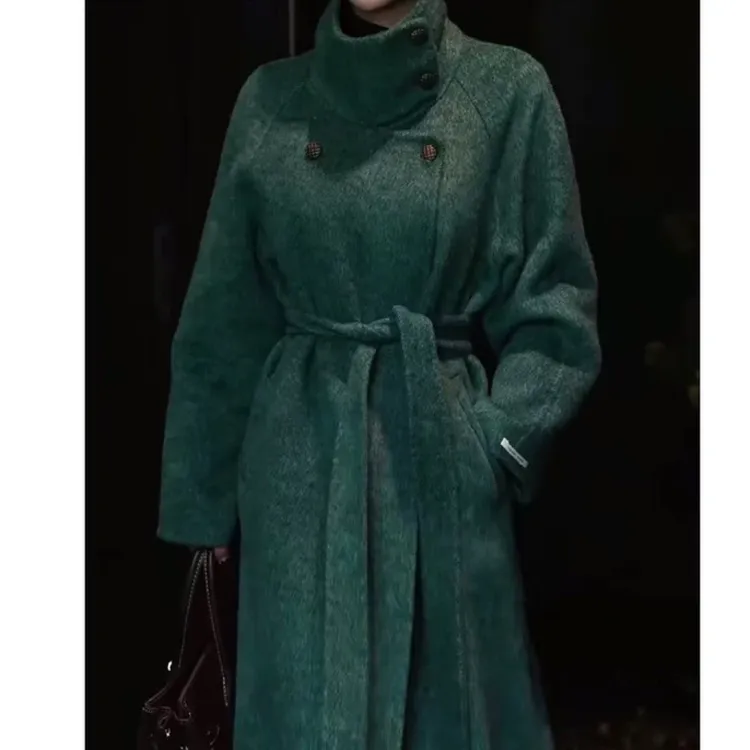 秋冬新款韩系慵懒风双面毛呢宽松显瘦长款外套