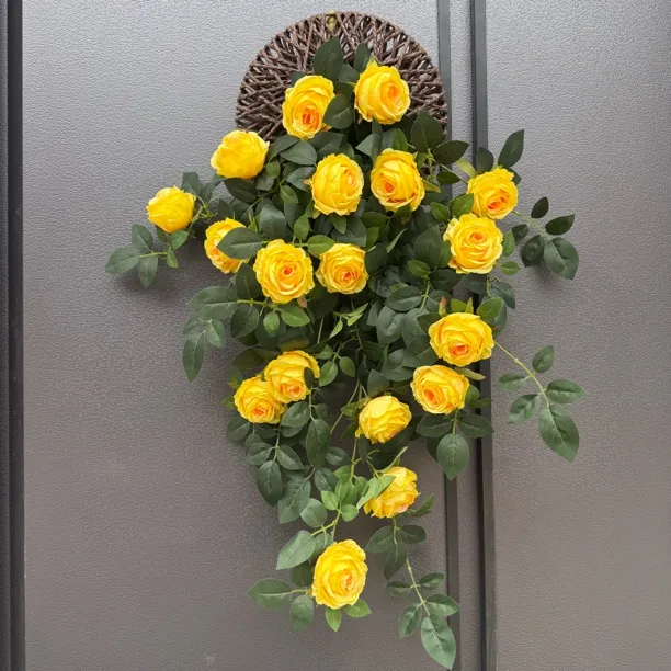 仿真花玫瑰花墙面遮挡壁挂绿植装饰品挂客厅墙上藤条壁挂雪山玫瑰