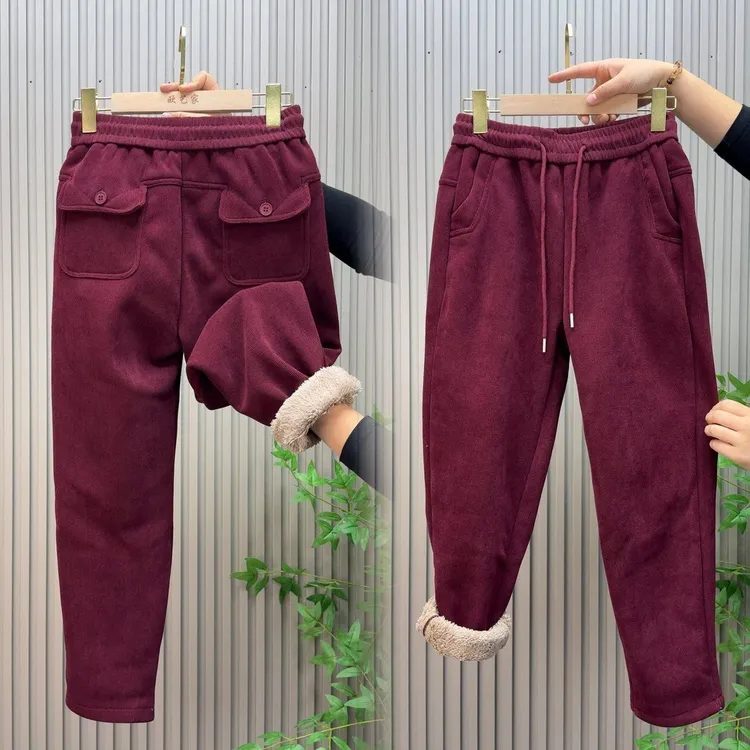 2025冬季新款加厚加绒卫裤女显瘦百搭加绒休闲裤韩版高腰哈伦裤