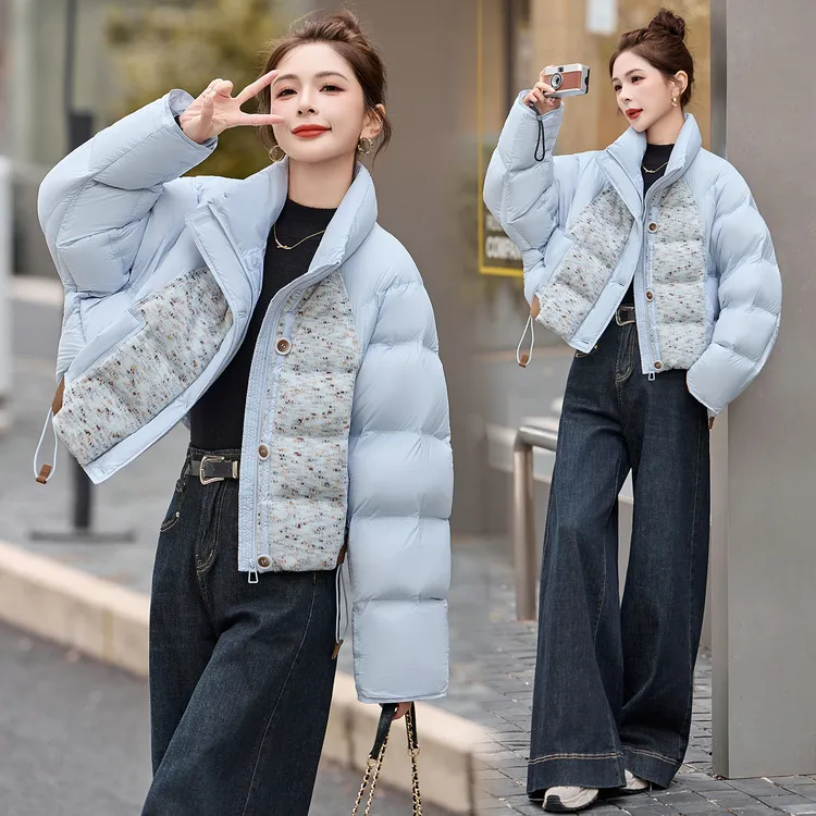 短款羽绒服女2025冬季新款小个子巨好看的立领拼接保暖面包服外套