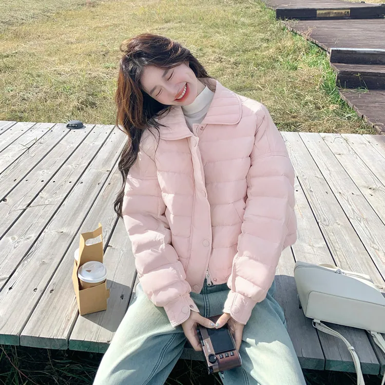 粉色短款轻薄排骨羽绒服女小个子2025冬新款韩版减龄90白鸭绒外套