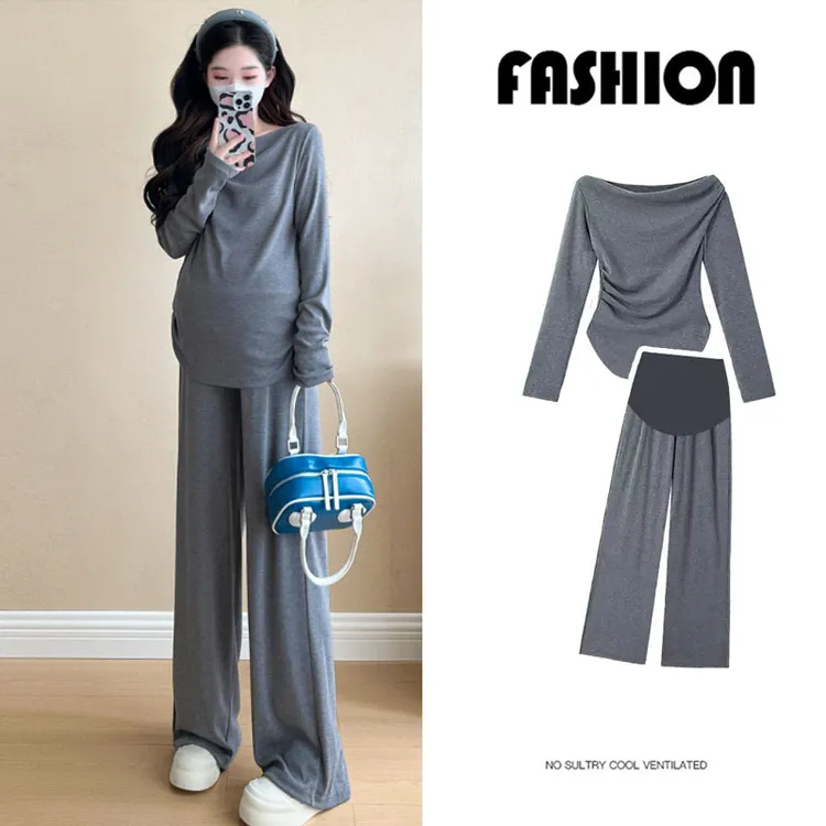 孕妇装2025春季韩系时尚法式慵懒风气质潮妈高级感上衣裤子两件套