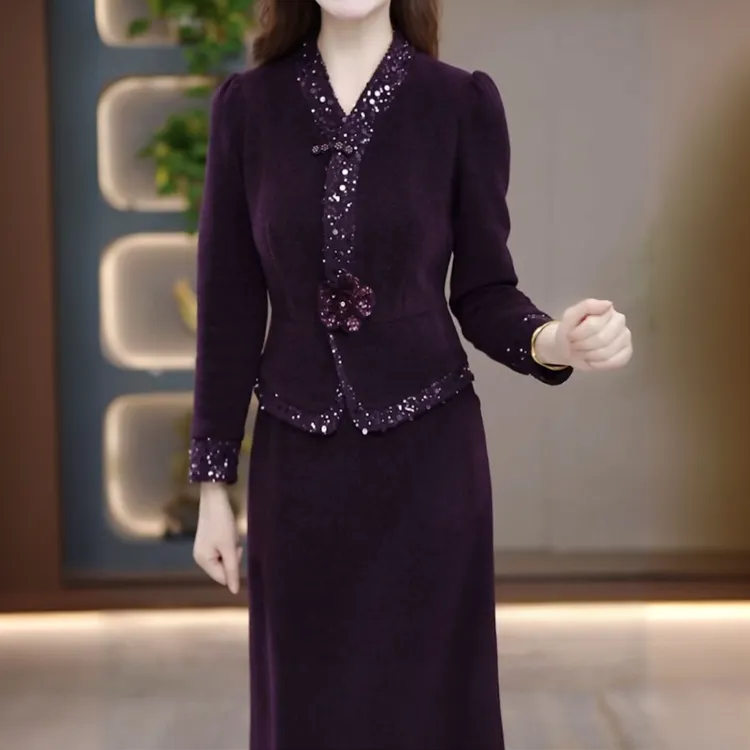 高档贵妃绒秋冬连衣裙时尚2025新款显瘦洋气加厚减龄妈妈遮肉裙子