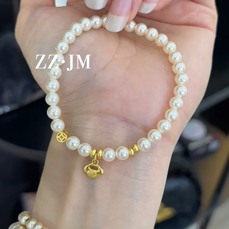 铜合金仿珍珠手链 （X弹力手链）5mm精致极简复古新中式