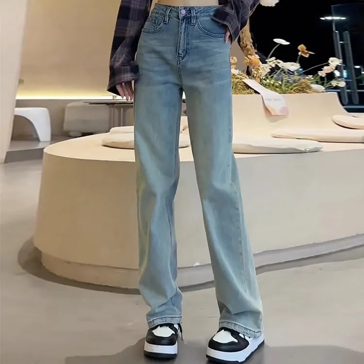 雪千羽加绒窄版阔腿牛仔裤女秋冬2025新款高腰时尚潮流休闲直筒裤