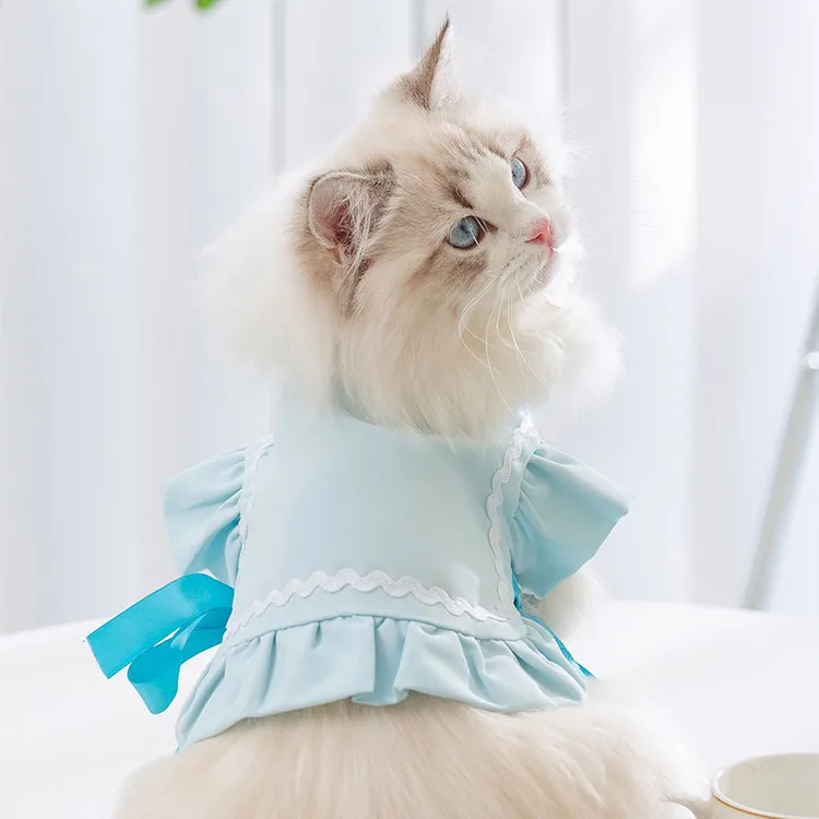 ins风狗狗衣服夏季丝带蝴蝶结比熊背心猫咪透气薄款宠物两脚服饰