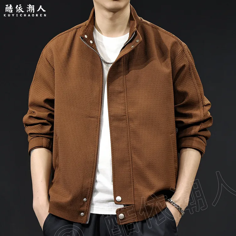 2025新款美式复古拉链立领夹克男士薄外套秋冬季新款宽松潮牌工装