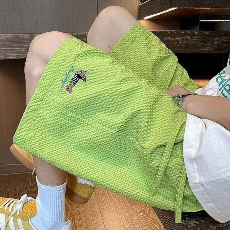 新款夏季多巴胺泡泡纱百搭休闲短裤ins腊肠宽松速干五分裤情侣款