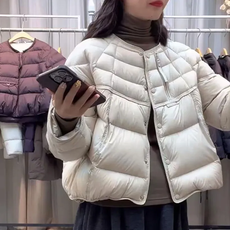 2025秋冬新款时尚洋气设计感休闲外套韩系百搭减龄轻薄款圆领棉服