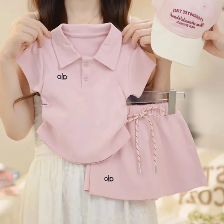 童装女童套装夏装中小童短袖polo领上衣短裤裙运动服两件套女