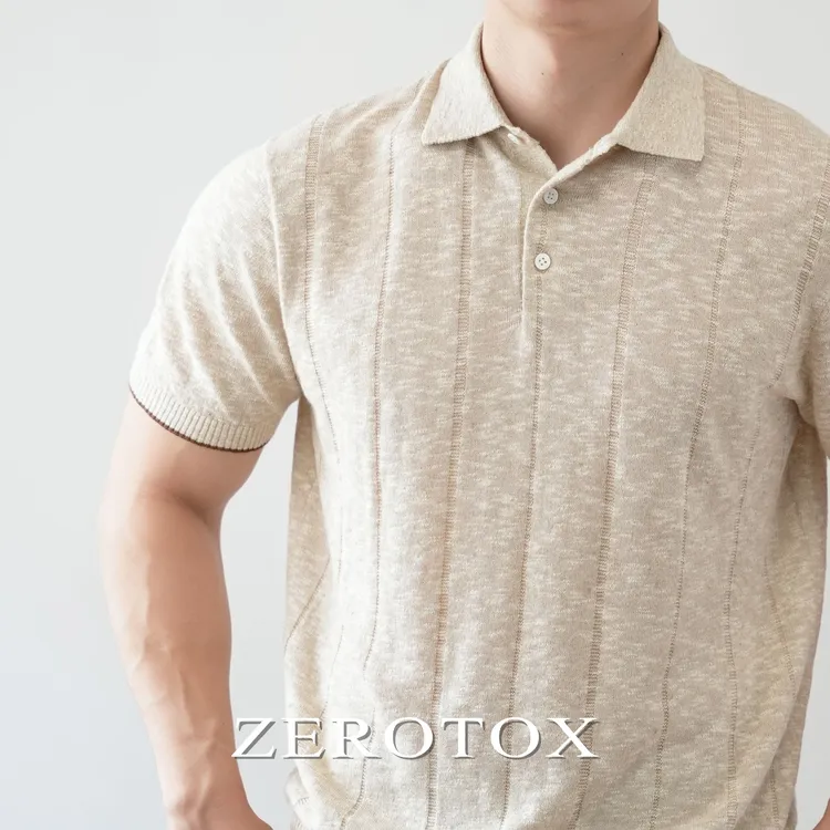 亚麻棉混纺 翻领针织POLO衫条纹专令短袖商务休闲T恤男士