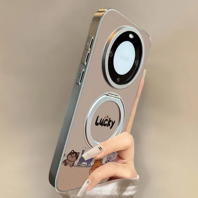 适用华为mate70pro新款360旋转支架手机壳pura80lucky猫全包防摔