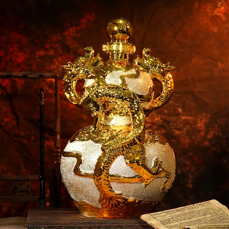 好粮心双龙戏珠酒五粮固态酿造浓香型优级白酒陶瓷52度5000ml