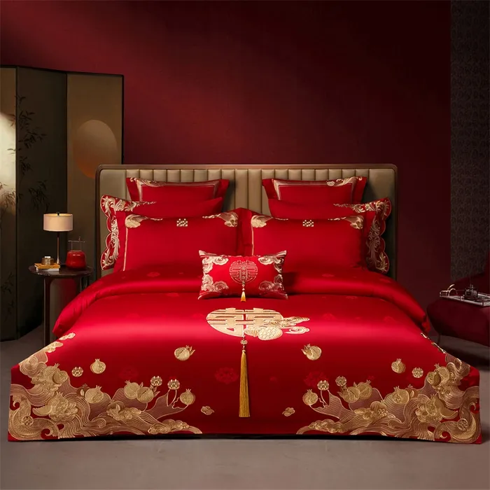 【醉兰陵】新款高端纯色轻奢纯棉长绒棉高端刺绣婚庆套件