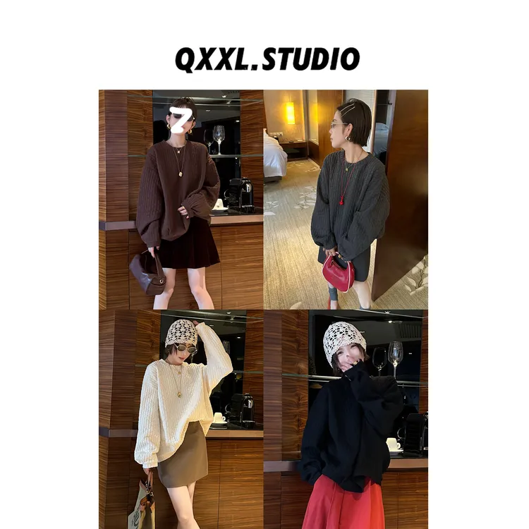 邱小小丽呀 秋季新款竖纹圆领加厚棉卫衣女慵懒百搭休闲套头上衣