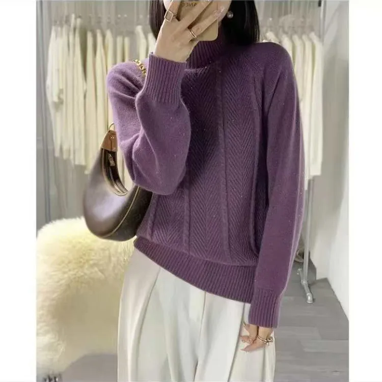 3444秋冬季半高领洋气套头内搭毛衣女针织衫时尚休闲减龄上衣百搭