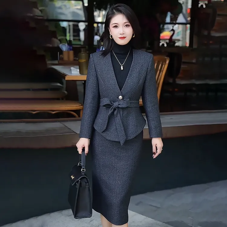 冬季高定显瘦气质修身名媛职业套装绵羊毛女神范西装套装女正装
