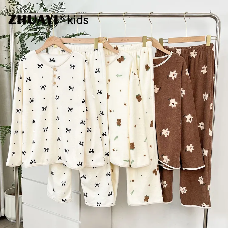 女大童卡通加厚保暖家居服套装双面绒秋冬睡衣可外穿（25430305）1