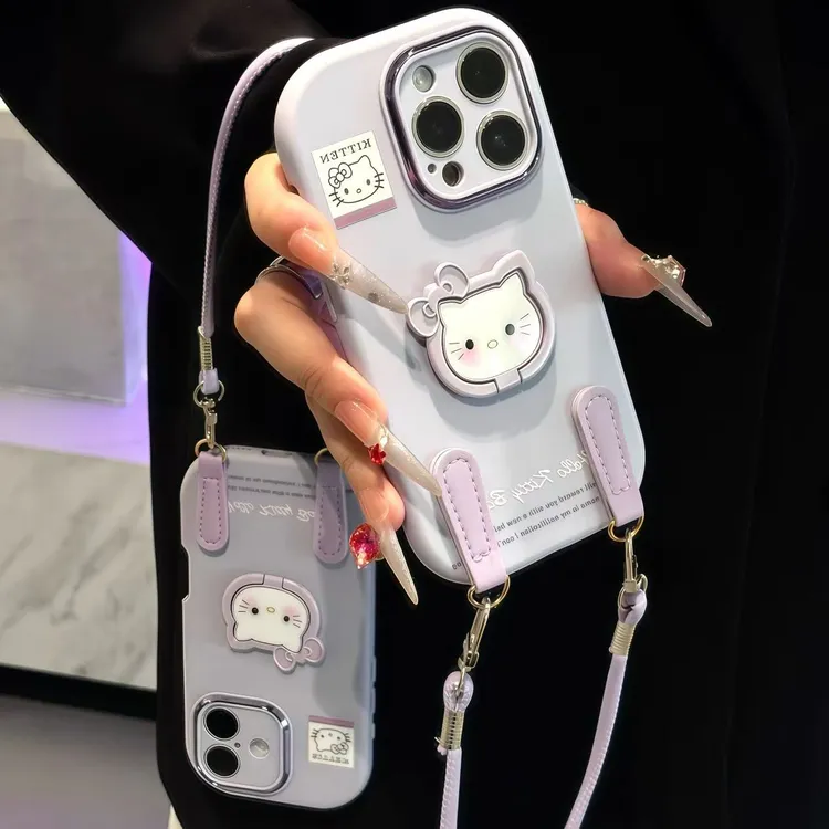 香芋紫猫咪酱支架挂绳适用苹果17手机壳iPhone16小米vivoppo华为商品图