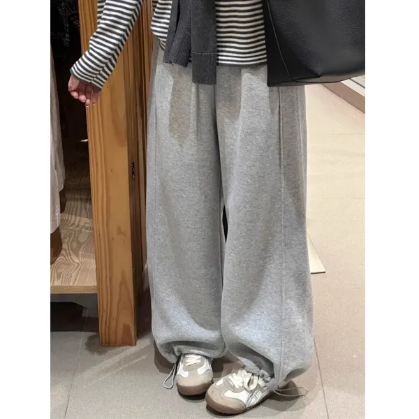 灰色直筒运动卫裤女大码秋冬2025新款胖mm宽松显瘦慵懒休闲阔腿裤