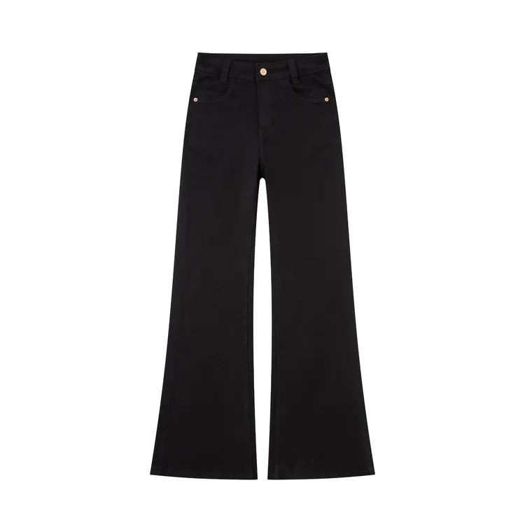 正黑色四面弹直筒牛仔微喇裤女不褪色显瘦高腰不贴腿喇叭裤显腿长