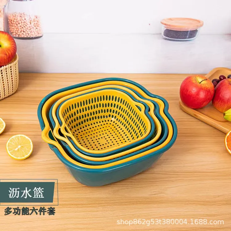 工厂加厚双层洗菜盆多功能沥水神器六件套篮子厨房家用沥水篮