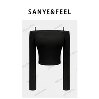 sanye&feel/妍三也【氧气因子】加绒纯欲一字肩修身辣妹T恤540109YX