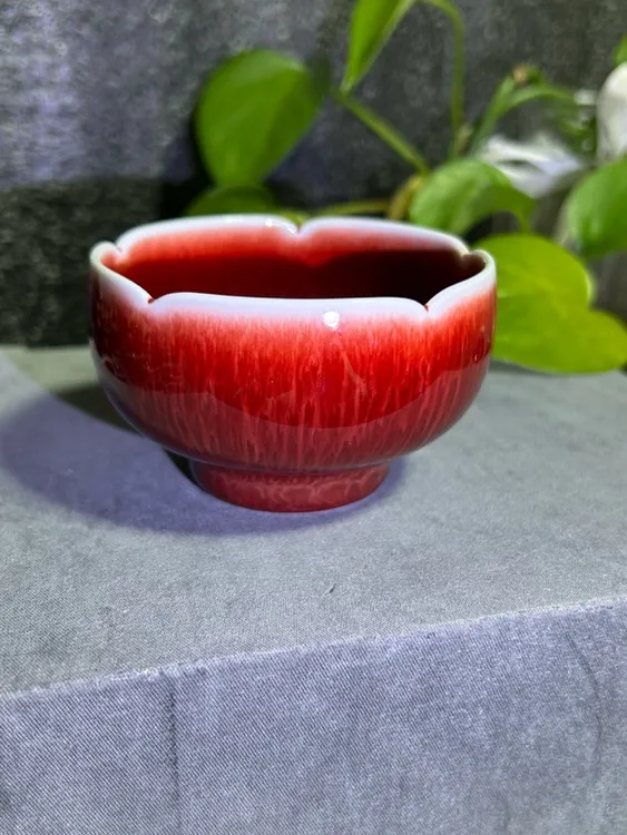 景德镇郎红花口大号手绘普洱杯盏杯手工陶瓷禅定杯茶杯主人杯