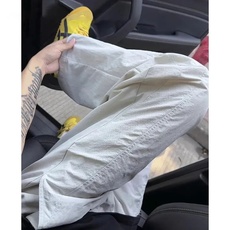 白灰色冰丝网眼裤子男夏季薄款透气速干裤直筒垂感美式休闲运动裤