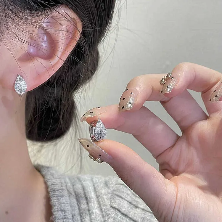 闪钻树叶耳扣女耳圈轻奢高级感耳环耳钉2025新款爆款耳饰5231