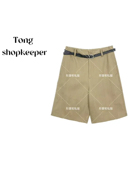 QJ/彤掌柜1681721 夏款25掌柜定制亚麻时尚腰带减龄时尚显瘦短裤