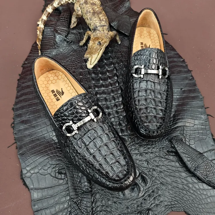 保真鳄鱼皮豆豆鞋皮鞋经典黑色百搭男士休闲鞋商务男皮鞋真皮潮流