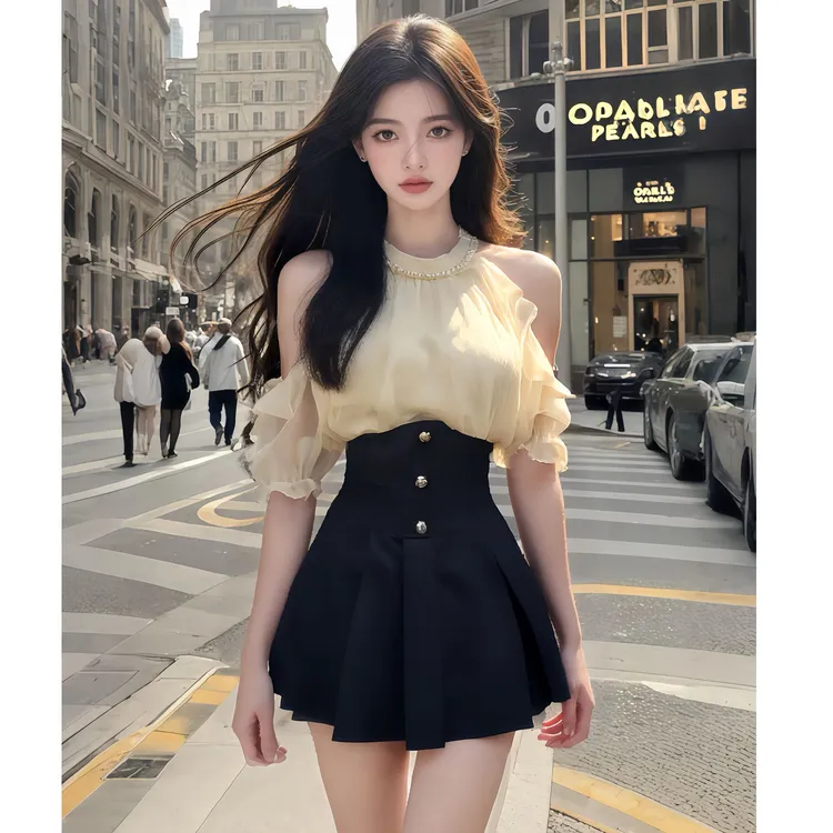 香槟色拼接小众上衣新款辣妹修身短裙性感时尚气质温柔氛围感显瘦