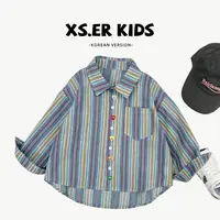 【小首尔】现货-男童复古条纹衬衫春秋季小众设计款日常衬衣hbb6738
