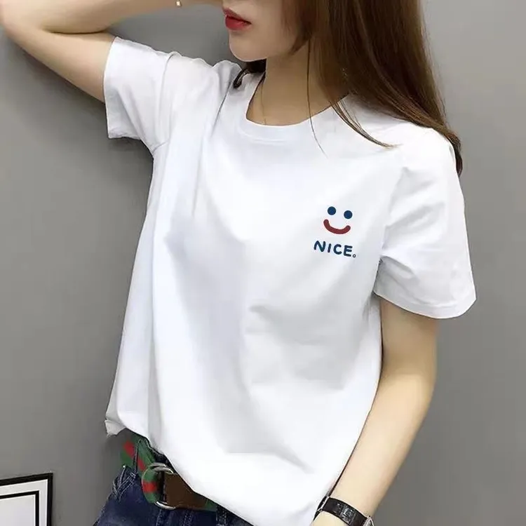 【nice笑脸】夏季纯棉白色圆领宽松2025insT恤休闲百搭时尚上衣体恤