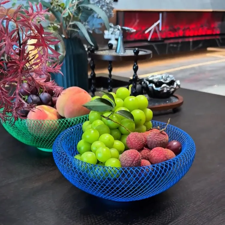 北欧INS风创意手工现代铁艺鸟巢网状收纳盘茶几零食筐果盘水果篮