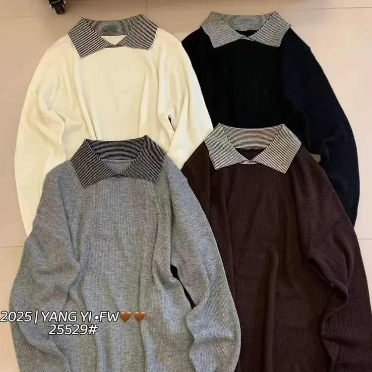 高奢秋冬新款翻领气质美丽诺绵羊毛高奢打底衫25529