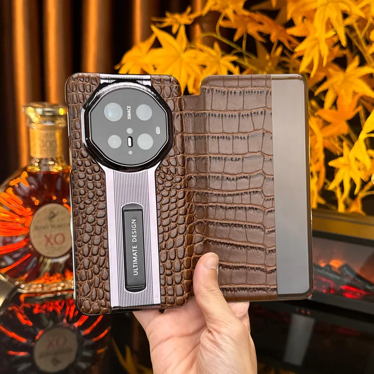 适用华为Mate70Pro+真皮鳄鱼纹支架手机壳智能翻盖商务Mate60全包