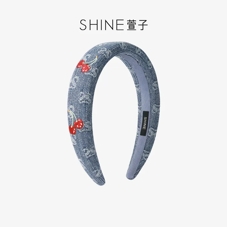 【皓皓专属】萱子时尚樱桃发箍气质牛仔蓝色酷甜百搭修饰脸型高颅顶