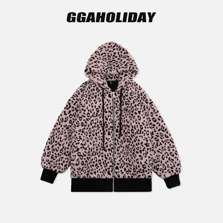GGAHOLIDAY秋冬连帽宽松休闲潮流时尚保暖豹纹外套-154068