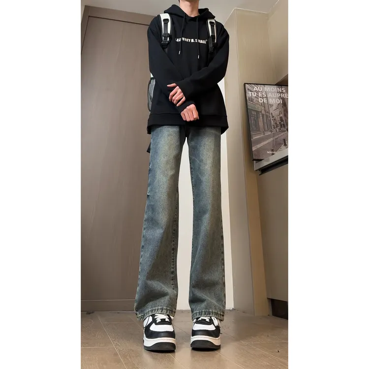美式复古牛仔裤男生男款潮牌高街水洗做旧宽松显瘦休闲直筒长裤