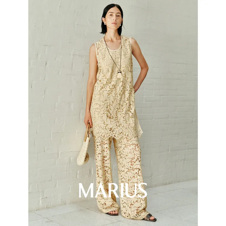 MARIUS"迷迭香"法式拉舍尔蕾丝优雅复古简约U领长背心长裤