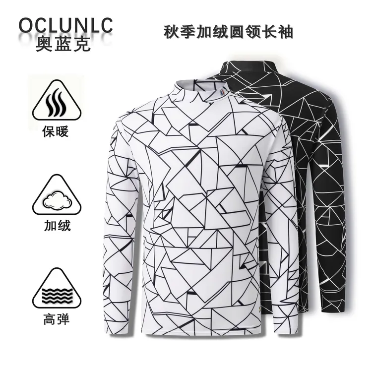 奥蓝克秋季新款抓绒长袖高尔夫男士长袖保暖半高领时尚印花舒适