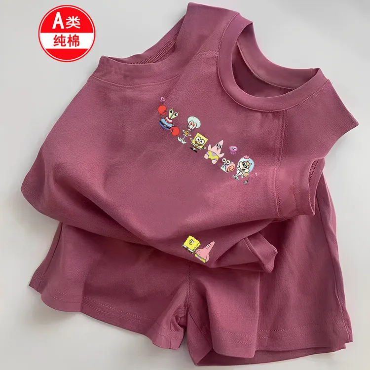 宝宝背心套装夏款无袖宽松印花卡通纯棉2025夏季薄款透气婴儿衣服