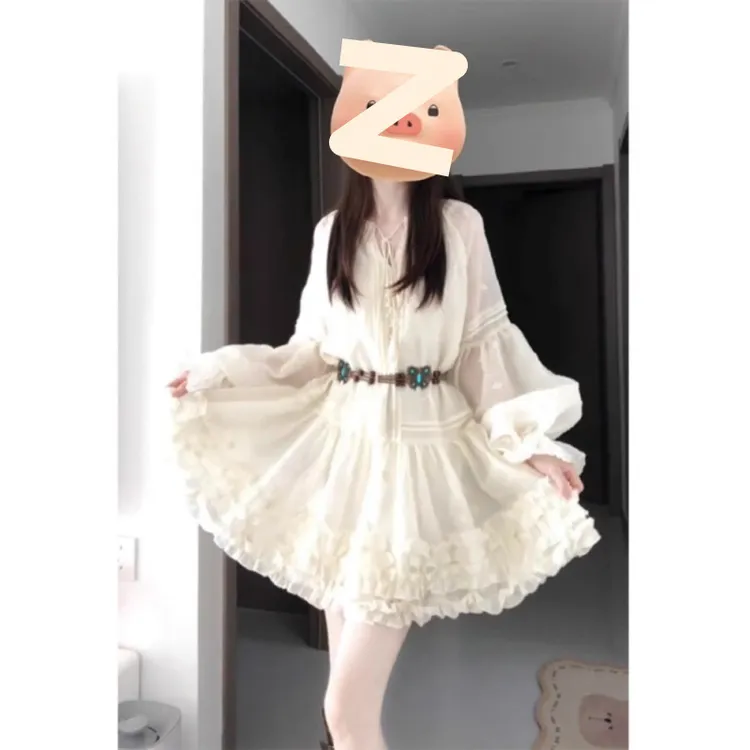 纯欲风纯欲慵懒风女装长袖克莱蒙公路氛围气质裙子